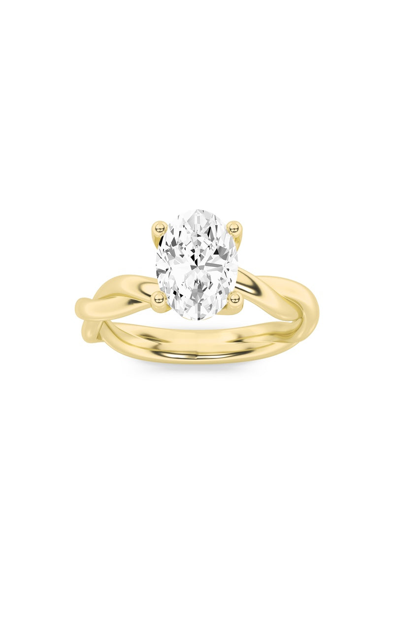 1CTW Oval Shaped Lab Grown Diamond (F/VS) Twisted Shank Solitaire Engagement Ring in 14K Gold
