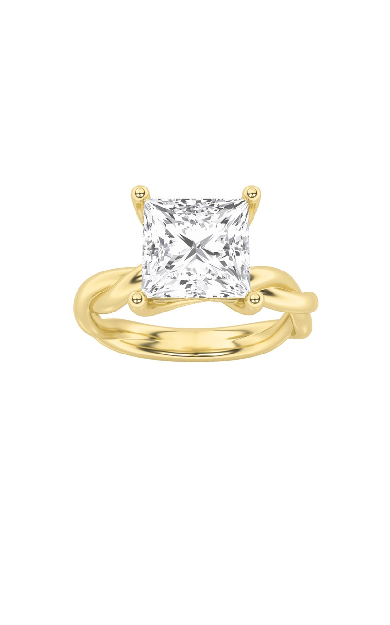 1Cttw Princess Shaped Lab Grown Diamond (F/VS) Twisted Shank Solitaire Engagement Ring in 14K Gold