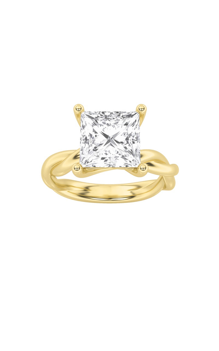 1Cttw Princess Shaped Lab Grown Diamond (F/VS) Twisted Shank Solitaire Engagement Ring in 14K Gold