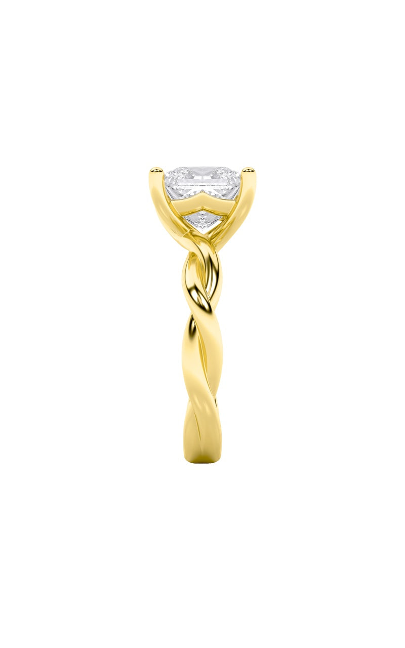 1CTW Princess Shaped Lab Grown Diamond (F/VS) Twisted Shank Solitaire Engagement Ring in 14K Gold