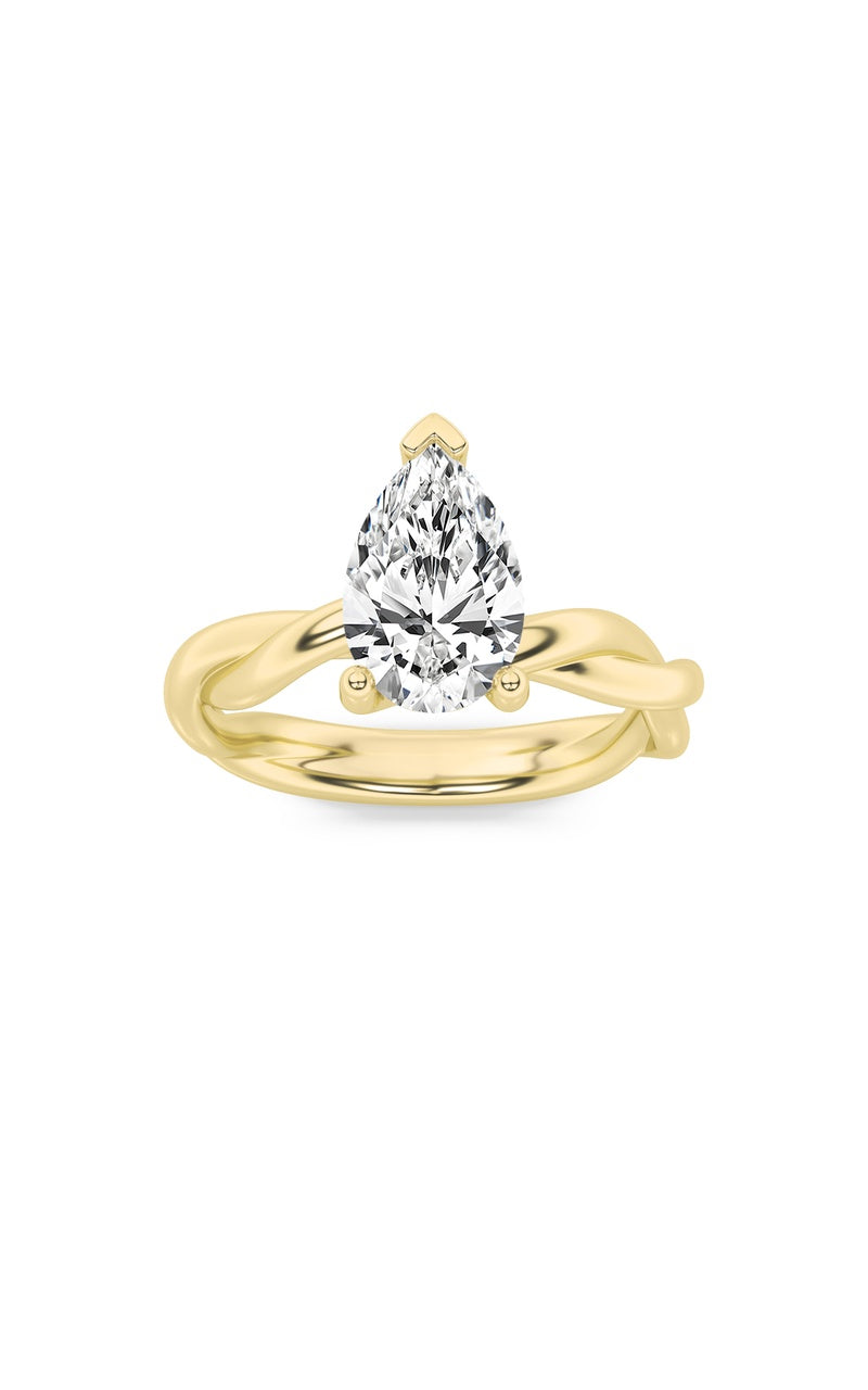 1CTW Pear Shaped Lab Grown Diamond (F/VS) Twisted Shank Solitaire Engagement Ring in 14K Gold