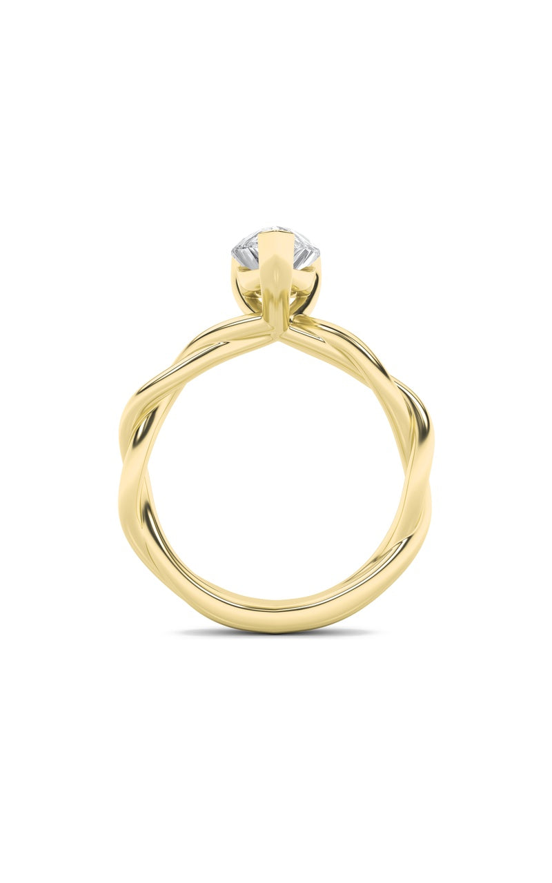 1.5CTW Pear Shaped Lab Grown Diamond (F/VS) Twisted Shank Solitaire Engagement Ring in 14K Gold