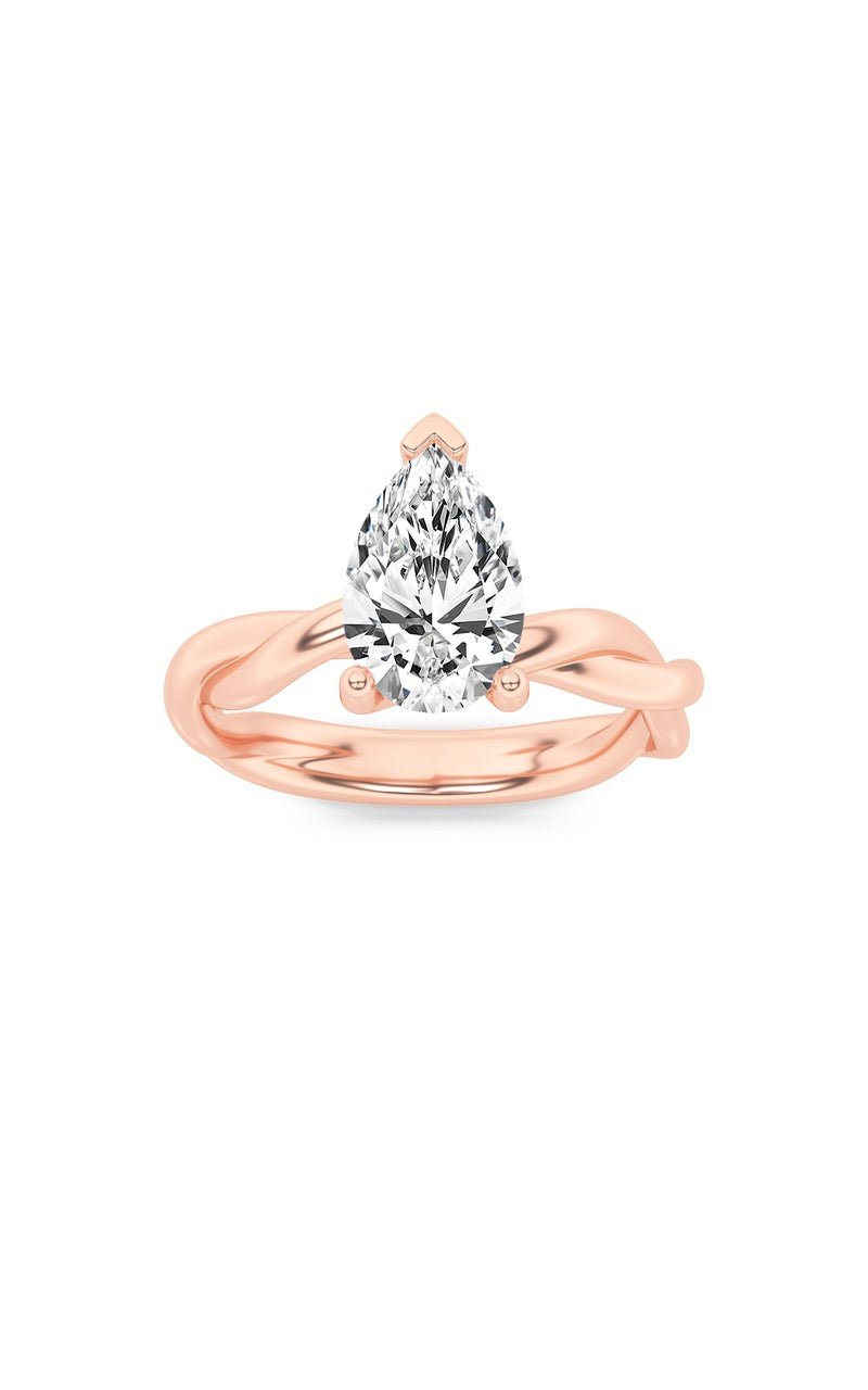1.5CTW Pear Shaped Lab Grown Diamond (F/VS) Twisted Shank Solitaire Engagement Ring in 14K Gold