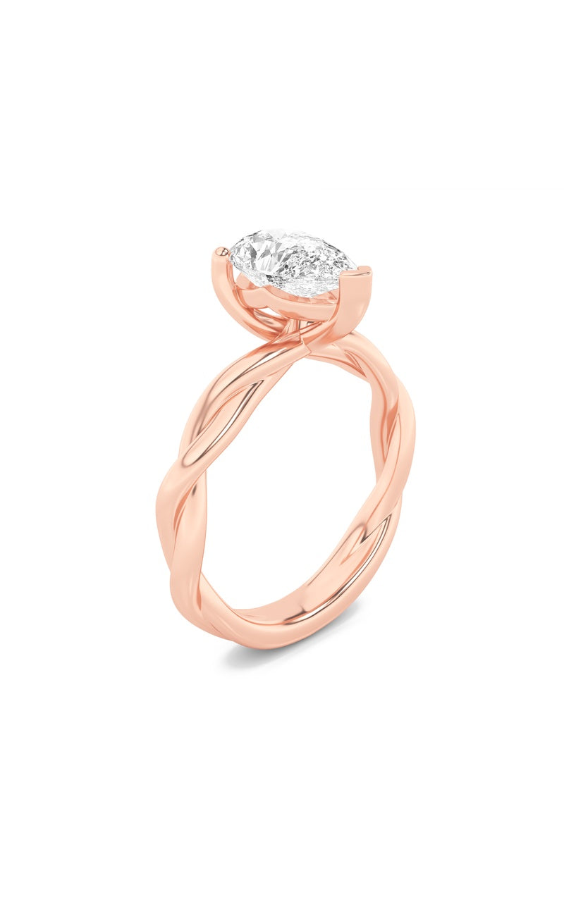 1.5Cttw Pear Shaped Lab Grown Diamond (F/VS) Twisted Shank Solitaire Engagement Ring in 14K Gold