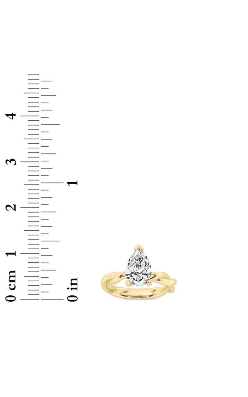 2CTW Pear Shaped Lab Grown Diamond (F/VS) Twisted Shank Solitaire Engagement Ring in 14K Gold