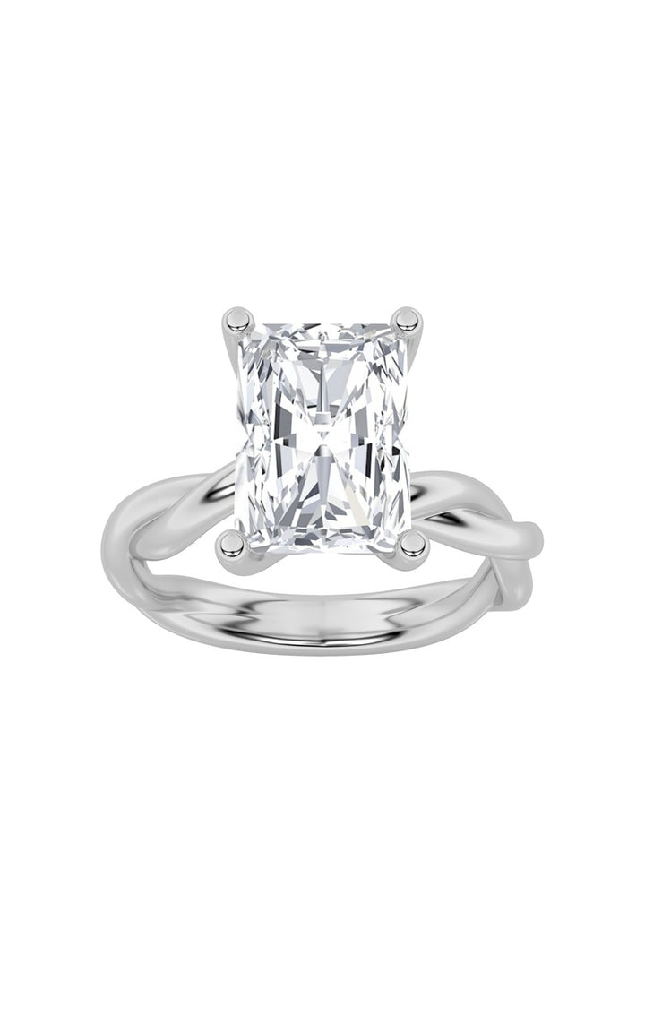 3Cttw Radiant Shaped Lab Grown Diamond (F/VS) Twisted Shank Solitaire Engagement Ring in 14K Gold