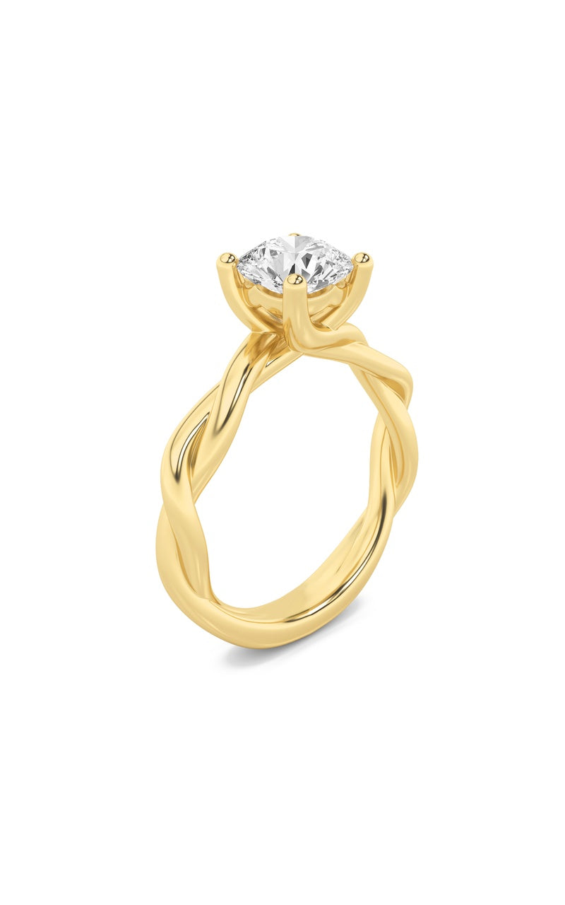 1CTW Round Shaped Lab Grown Diamond (F/VS) Twisted Shank Solitaire Engagement Ring in 14K Gold
