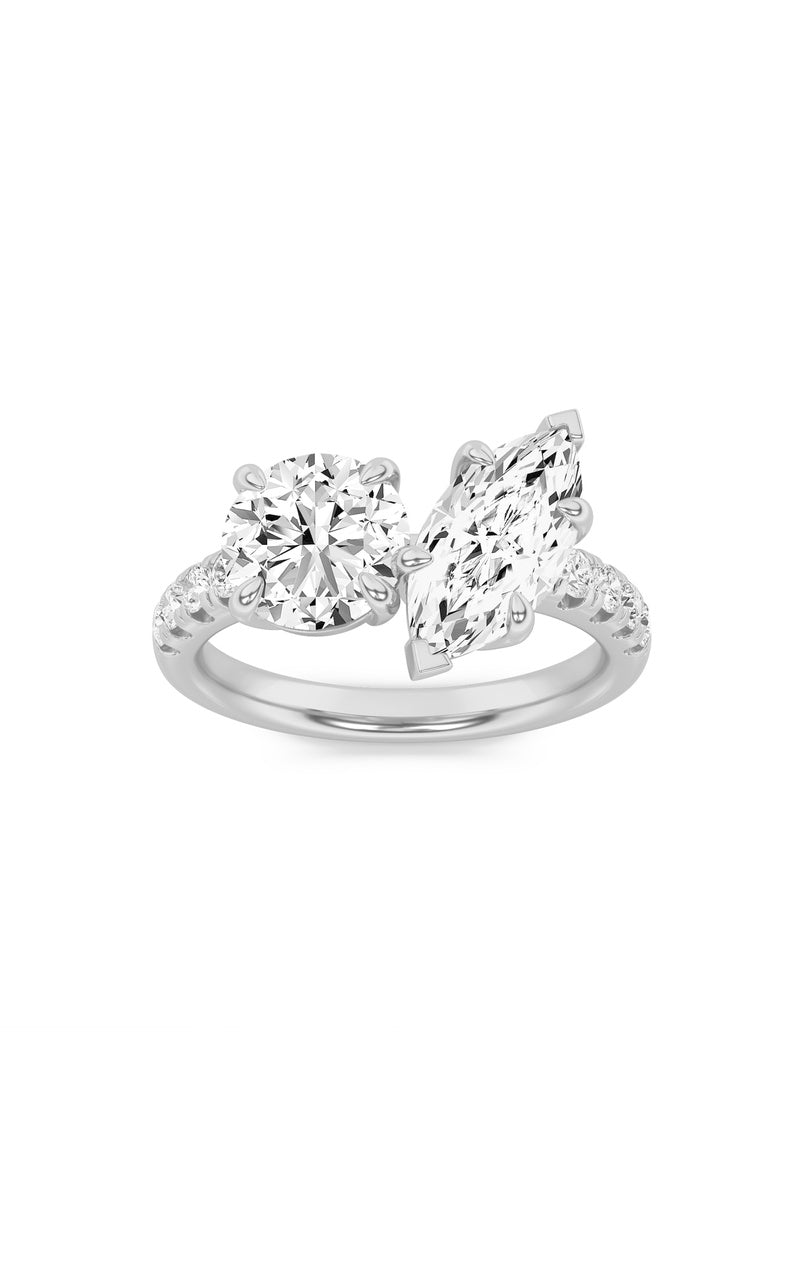 3CTW Round Shaped Lab Grown Diamond (F/VS) Toi et Moi Engagement Ring in 14K Gold, 14K White Gold