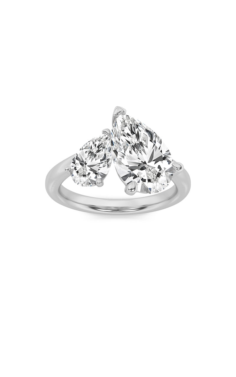 3CTW Pear Shaped Lab Grown Diamond (F/VS) Toi et Moi Engagement Ring in 14K Gold, 14K White Gold