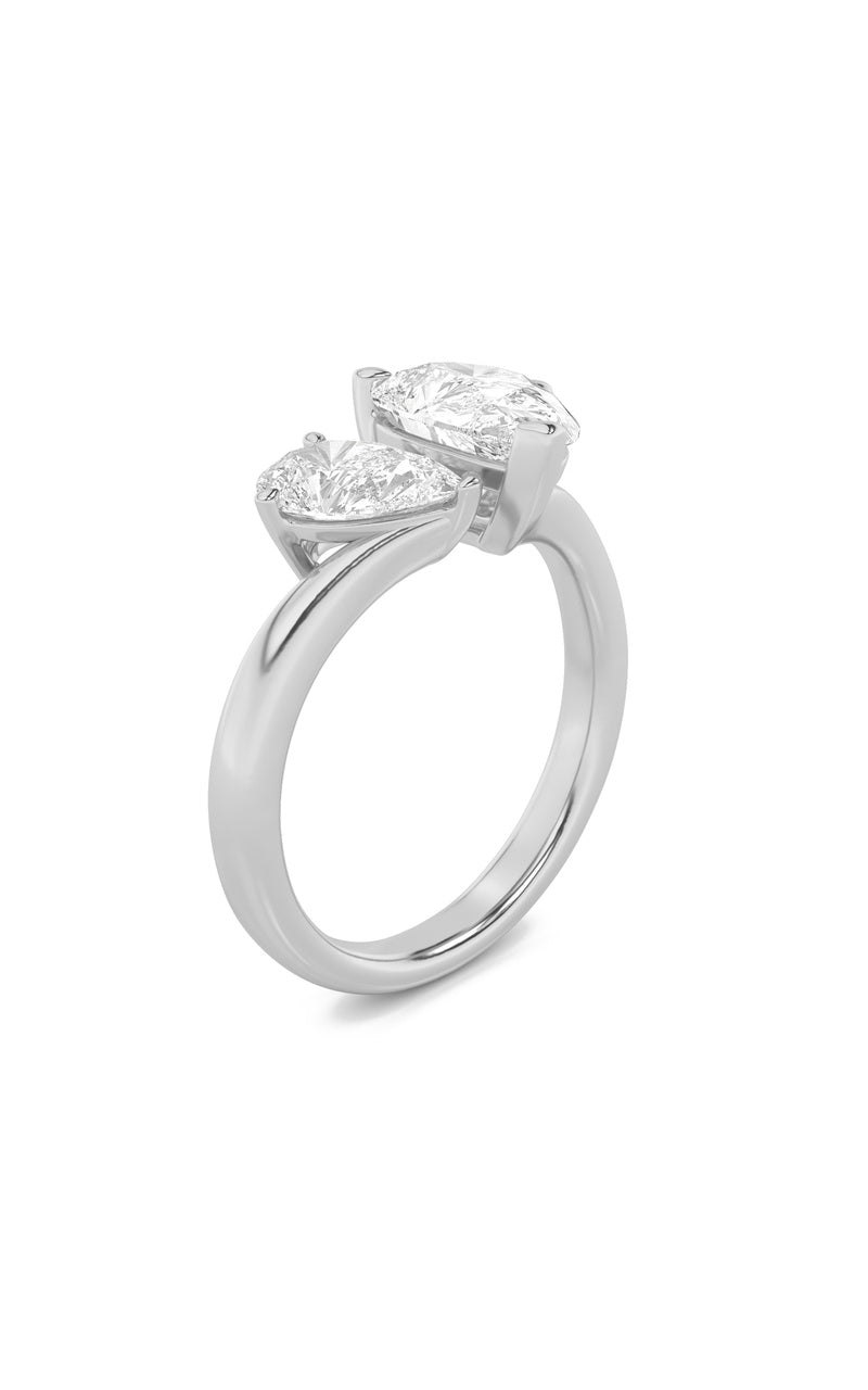 3CTW Pear Shaped Lab Grown Diamond (F/VS) Toi et Moi Engagement Ring in 14K Gold, 14K White Gold