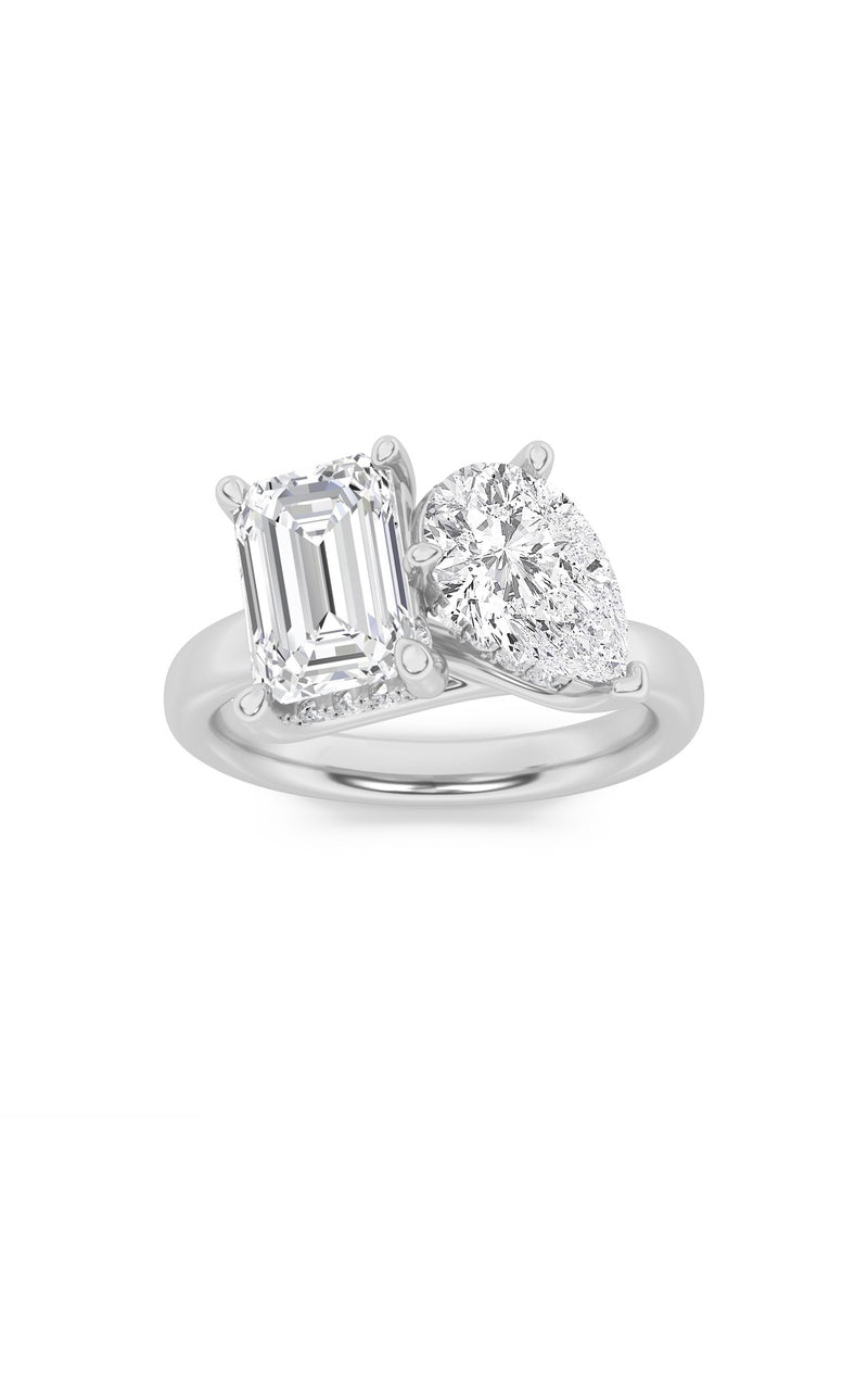 3CTW Emerald Shaped Lab Grown Diamond (F/VS) Toi et Moi Engagement Ring in 14K Gold