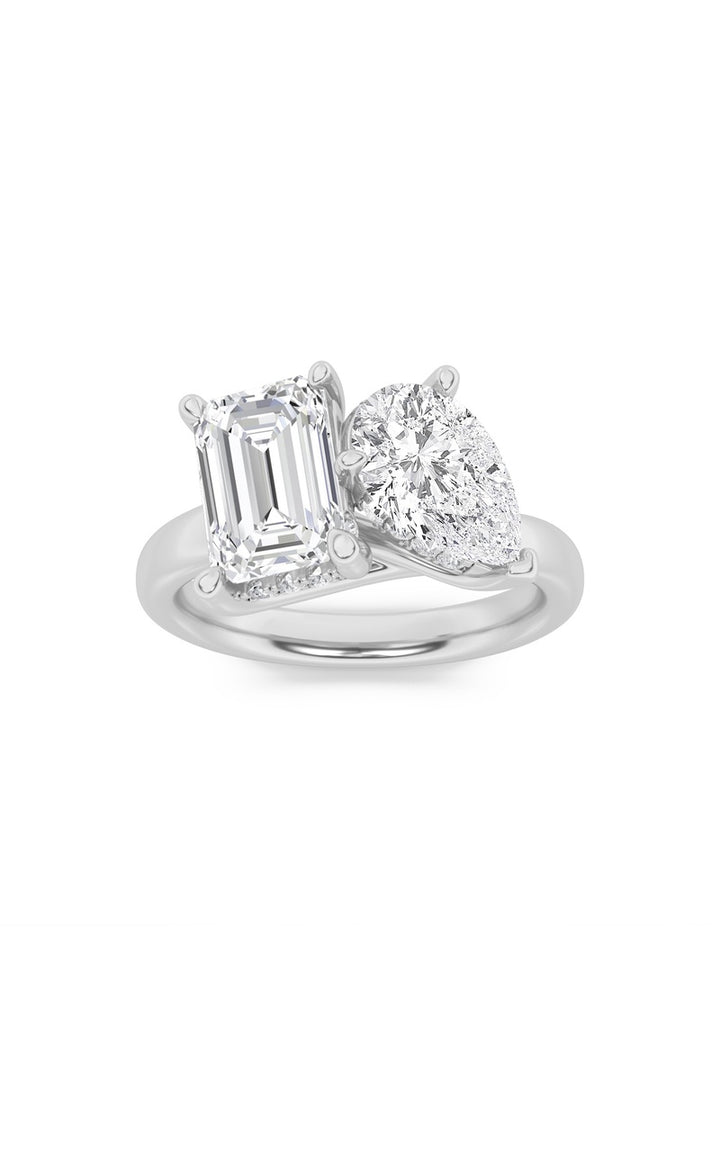 3CTW Emerald Shaped Lab Grown Diamond (F/VS) Toi et Moi Engagement Ring in 14K Gold