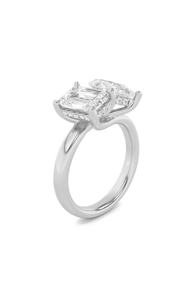 3CTW Emerald Shaped Lab Grown Diamond (F/VS) Toi et Moi Engagement Ring in 14K Gold