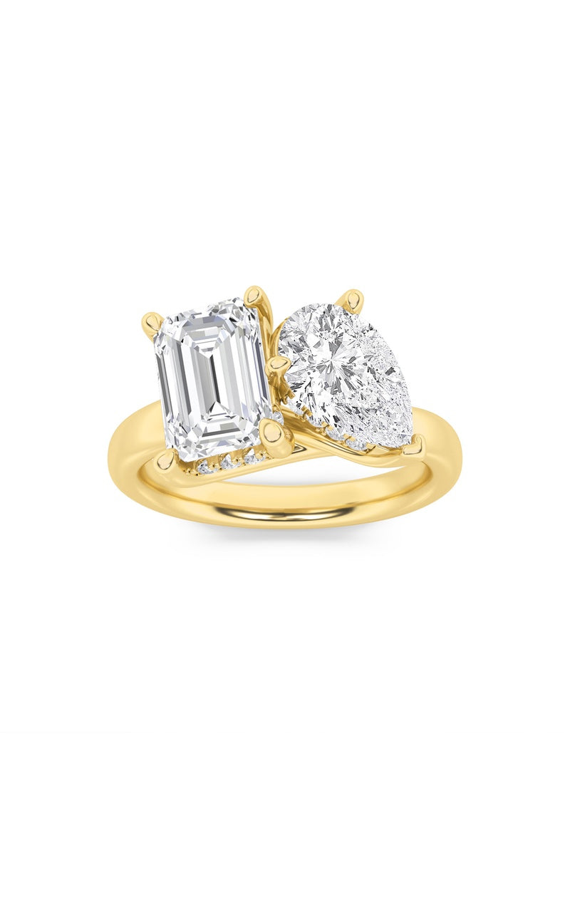 3CTW Emerald Shaped Lab Grown Diamond (F/VS) Toi et Moi Engagement Ring in 14K Gold