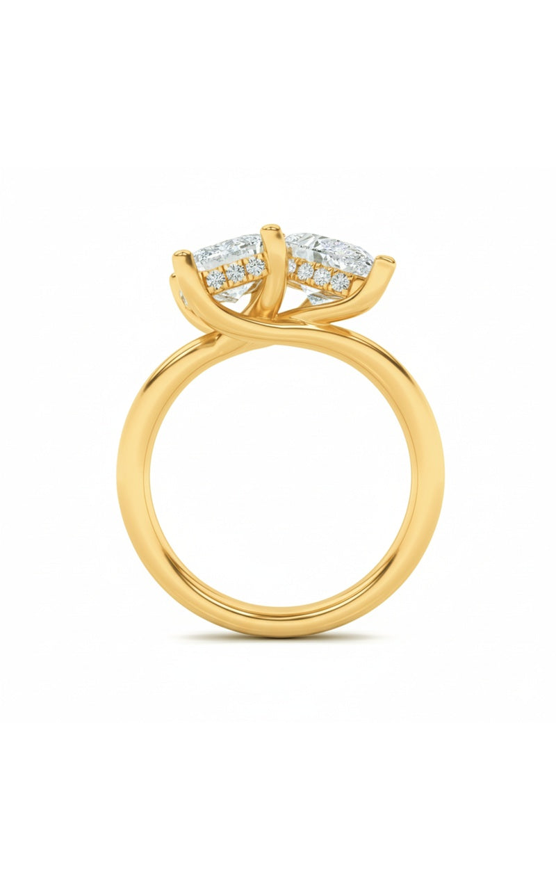 3Cttw Emerald Shaped Lab Grown Diamond (F/VS) Toiet Moi Engagement Ring in 14K Gold