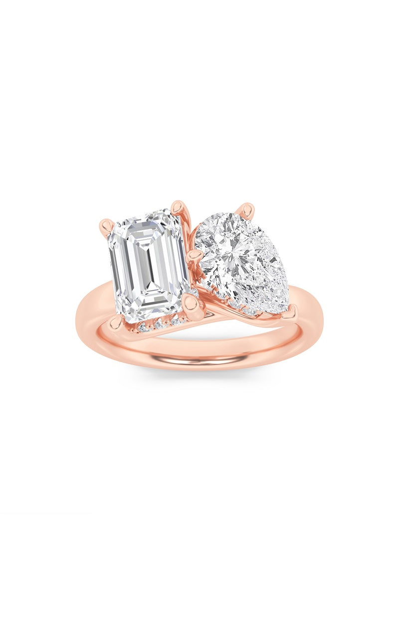3CTW Emerald Shaped Lab Grown Diamond (F/VS) Toi et Moi Engagement Ring in 14K Gold