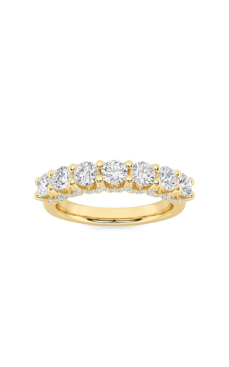 1Cttw Round Shaped Lab Grown Diamond (F/VS) Accented Double Halo Set of Band and  Ring in 14K Gold
