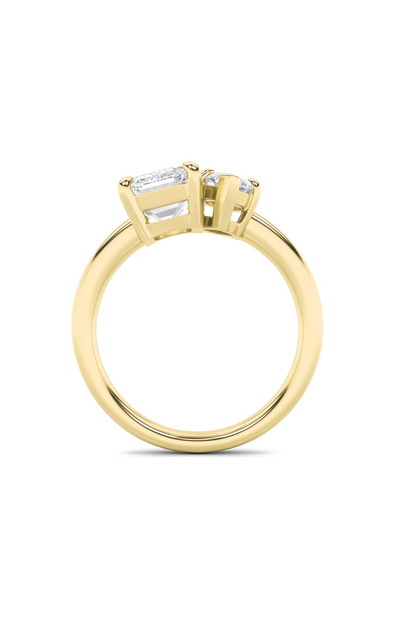3Cttw Emerald Shaped Lab Grown Diamond (F/VS) Toiet Moi Engagement Ring in 14K Gold