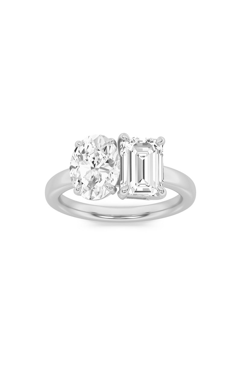 3CTW Emerald Shaped Lab Grown Diamond (F/VS) Toi et Moi Engagement Ring in 14K Gold, 14K White Gold