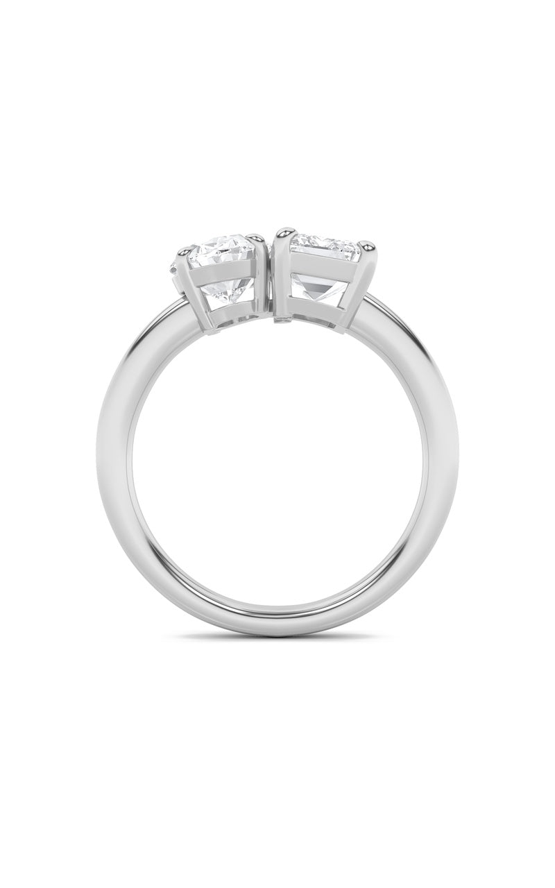 3CTW Emerald Shaped Lab Grown Diamond (F/VS) Toi et Moi Engagement Ring in 14K Gold, 14K White Gold