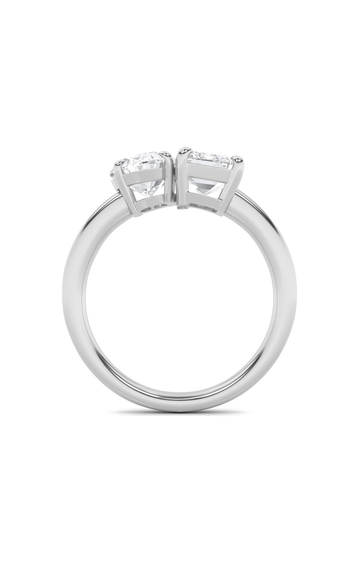 3CTW Emerald Shaped Lab Grown Diamond (F/VS) Toi et Moi Engagement Ring in 14K Gold
