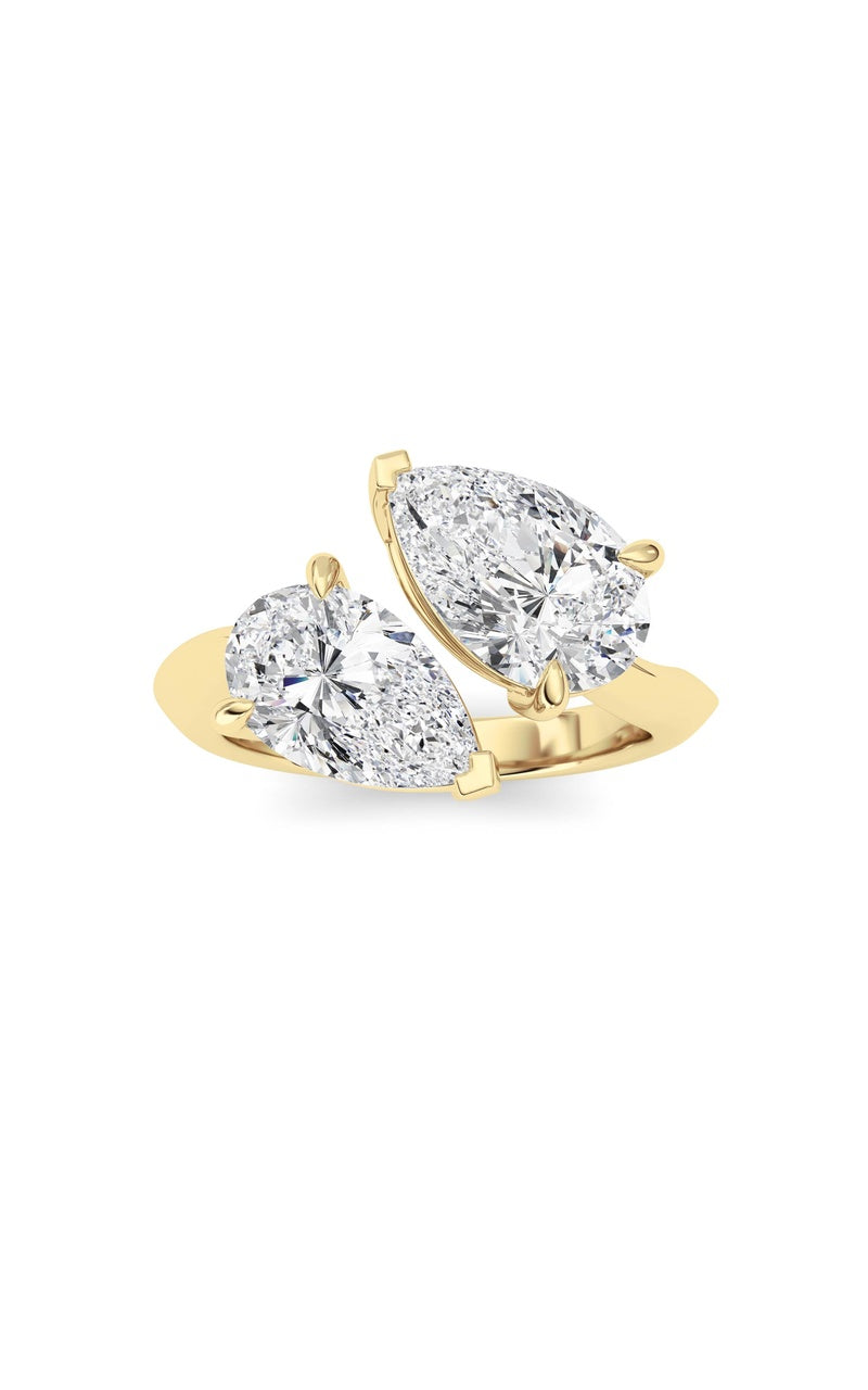 3CTW Pear Shaped Lab Grown Diamond (G/VS) Toi et Moi Engagement Ring in 14K Gold, 14K Yellow Gold