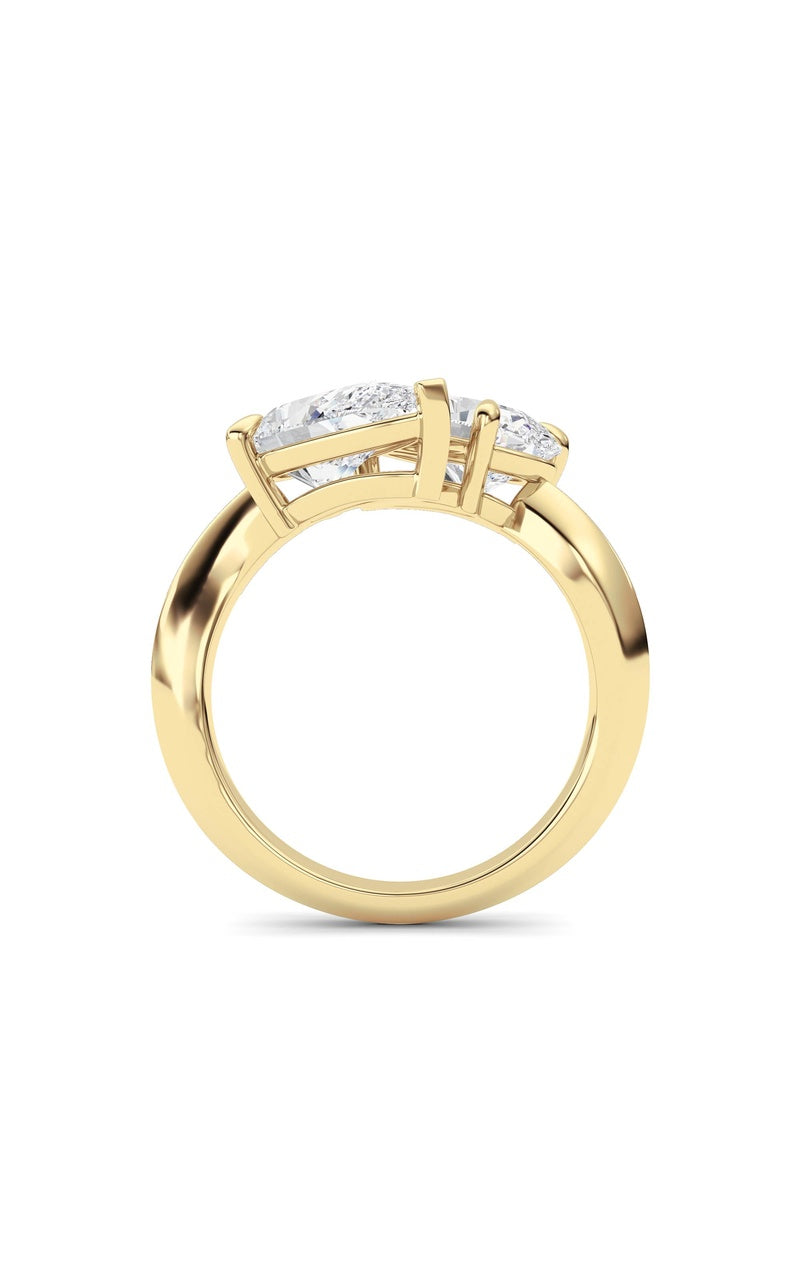 3CTW Pear Shaped Lab Grown Diamond (G/VS) Toi et Moi Engagement Ring in 14K Gold, 14K Yellow Gold