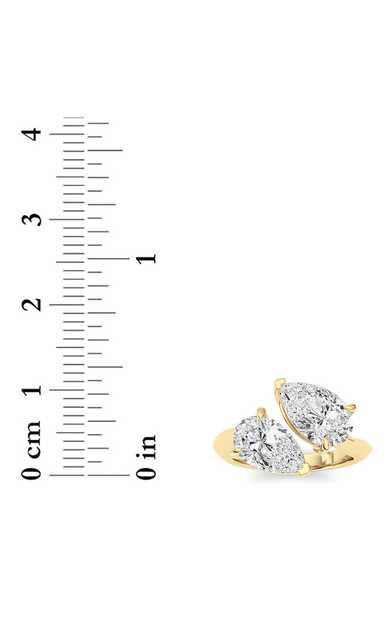 3CTW Pear Shaped Lab Grown Diamond (G/VS) Toi et Moi Engagement Ring in 14K Gold, 14K Yellow Gold