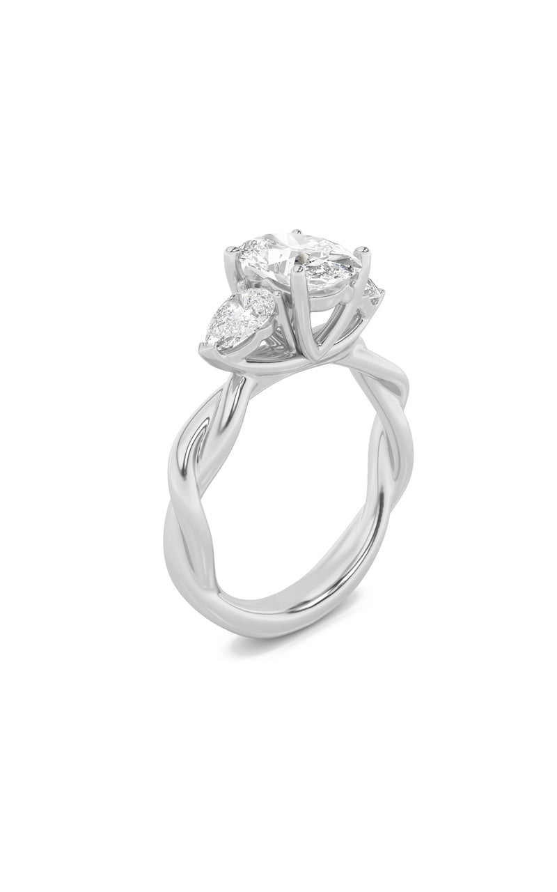2CTW Oval Shaped Lab Grown Diamond (F/VS) Three Stone Twisted Band Engagement Ring in 14K Gold, 14K White Gold