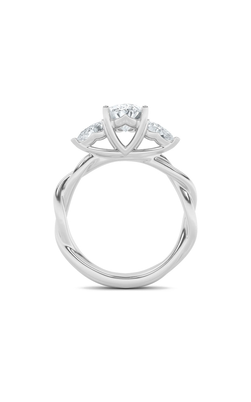 2Cttw Oval Shaped Lab Grown Diamond (F/VS) Three Stone Twisted Band Engagement Ring in 14K Gold