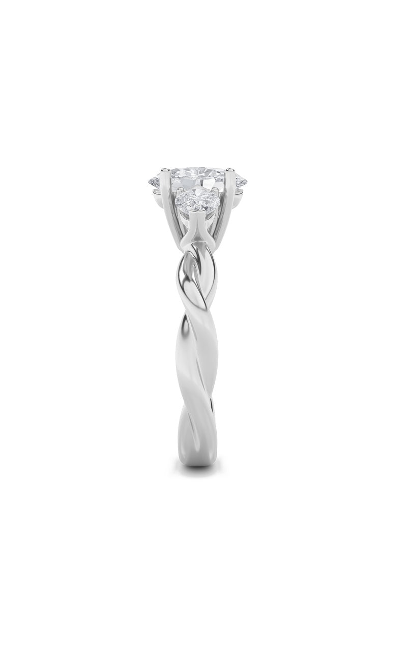 2CTW Oval Shaped Lab Grown Diamond (F/VS) Three Stone Twisted Band Engagement Ring in 14K Gold