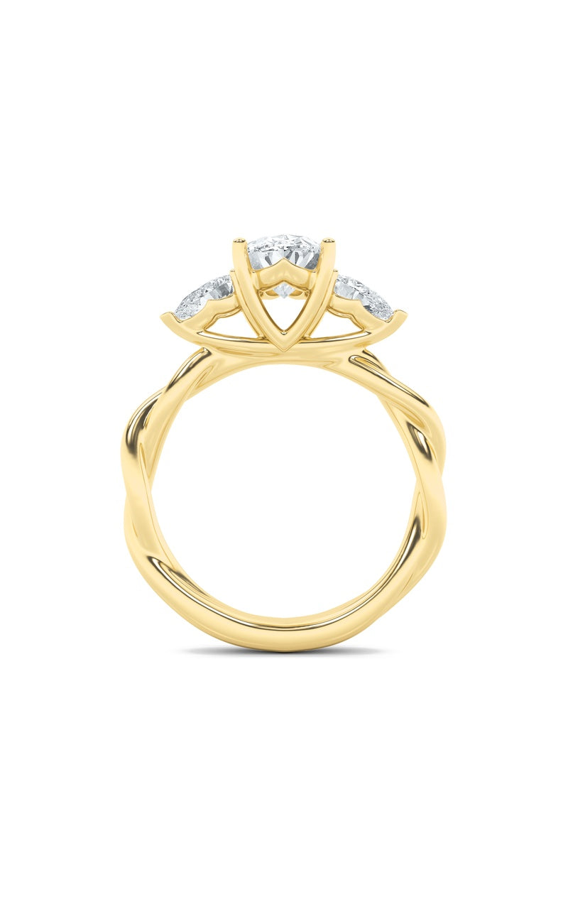 2Cttw Oval Shaped Lab Grown Diamond (F/VS) Three Stone Twisted Band Engagement Ring in 14K Gold