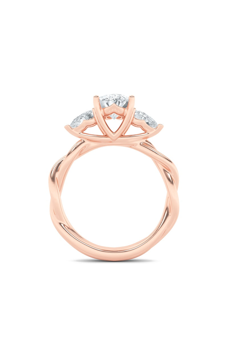 2Cttw Oval Shaped Lab Grown Diamond (F/VS) Three Stone Twisted Band Engagement Ring in 14K Gold