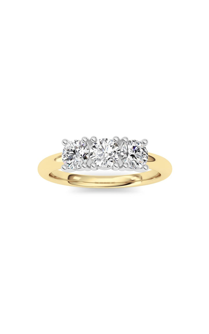 0.75Cttw Round Shaped Lab Grown Diamond (F/VS) Three Stone Band Ring in 14K Gold
