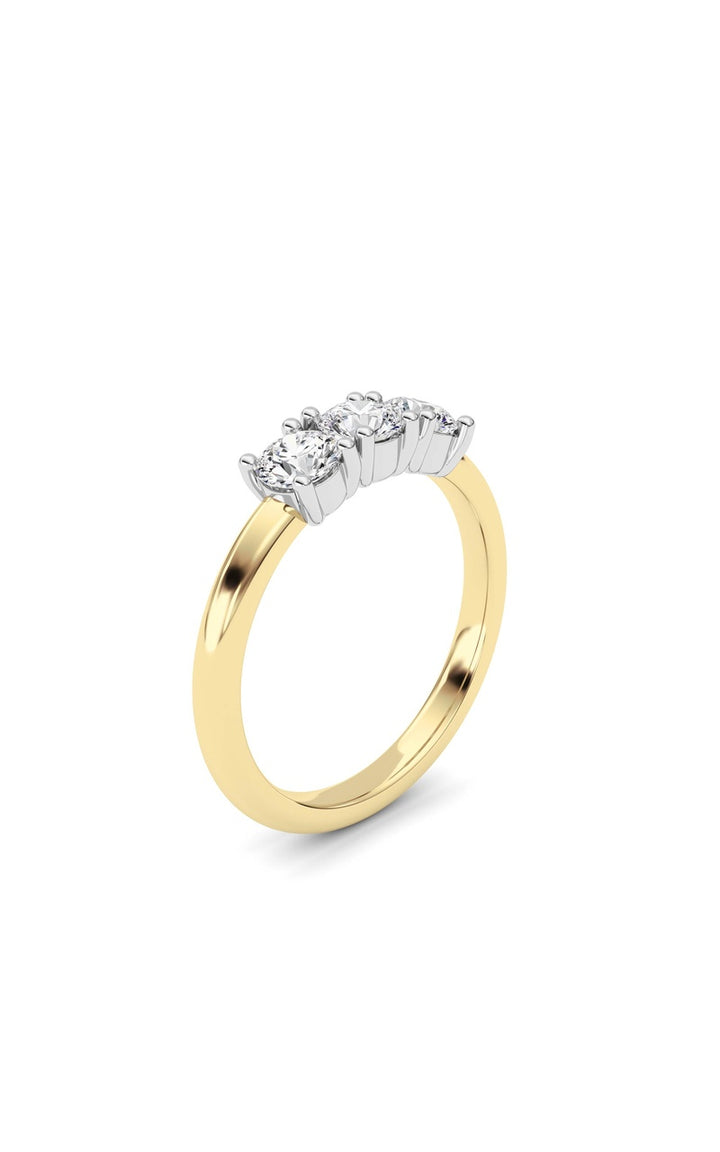 0.75CTW Round Shaped Lab Grown Diamond (F/VS) Three Stone Band Ring in 14K Gold