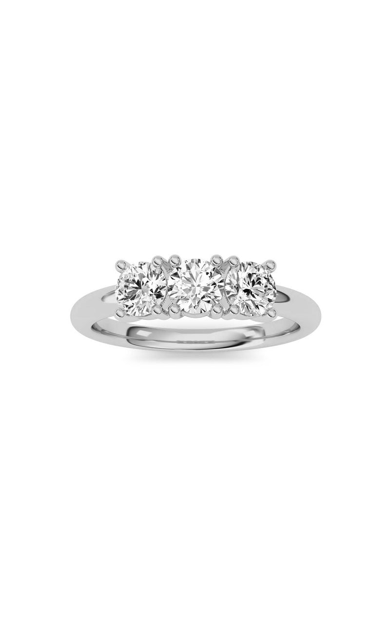 0.75CTW Round Shaped Lab Grown Diamond (F/VS) Three Stone Band Ring in 14K Gold, 14K White Gold