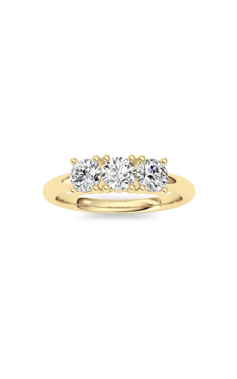 0.75Cttw Round Shaped Lab Grown Diamond (F/VS) Three Stone Band Ring in 14K Gold
