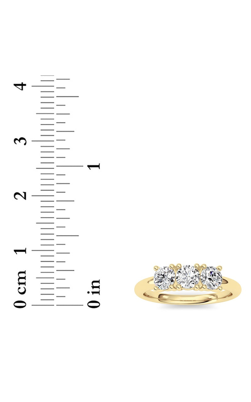 0.75CTW Round Shaped Lab Grown Diamond (F/VS) Three Stone Band Ring in 14K Gold, 14K Yellow Gold