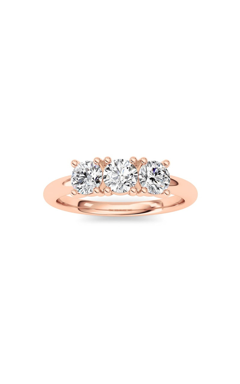 0.75Cttw Round Shaped Lab Grown Diamond (F/VS) Three Stone Band Ring in 14K Gold