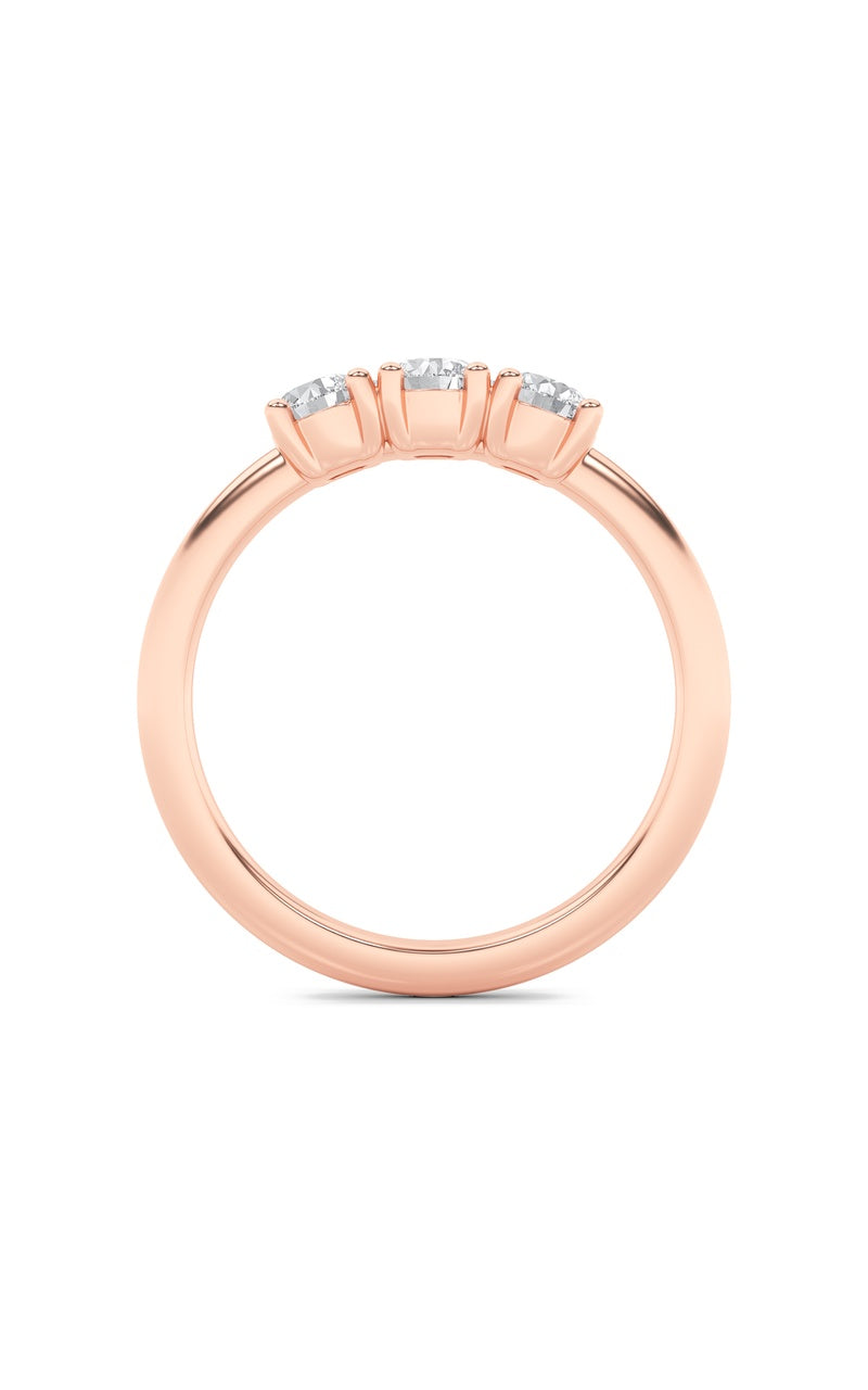 0.75CTW Round Shaped Lab Grown Diamond (F/VS) Three Stone Band Ring in 14K Gold, 14K Rose Gold