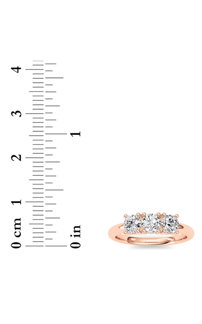 0.75CTW Round Shaped Lab Grown Diamond (F/VS) Three Stone Band Ring in 14K Gold, 14K Rose Gold