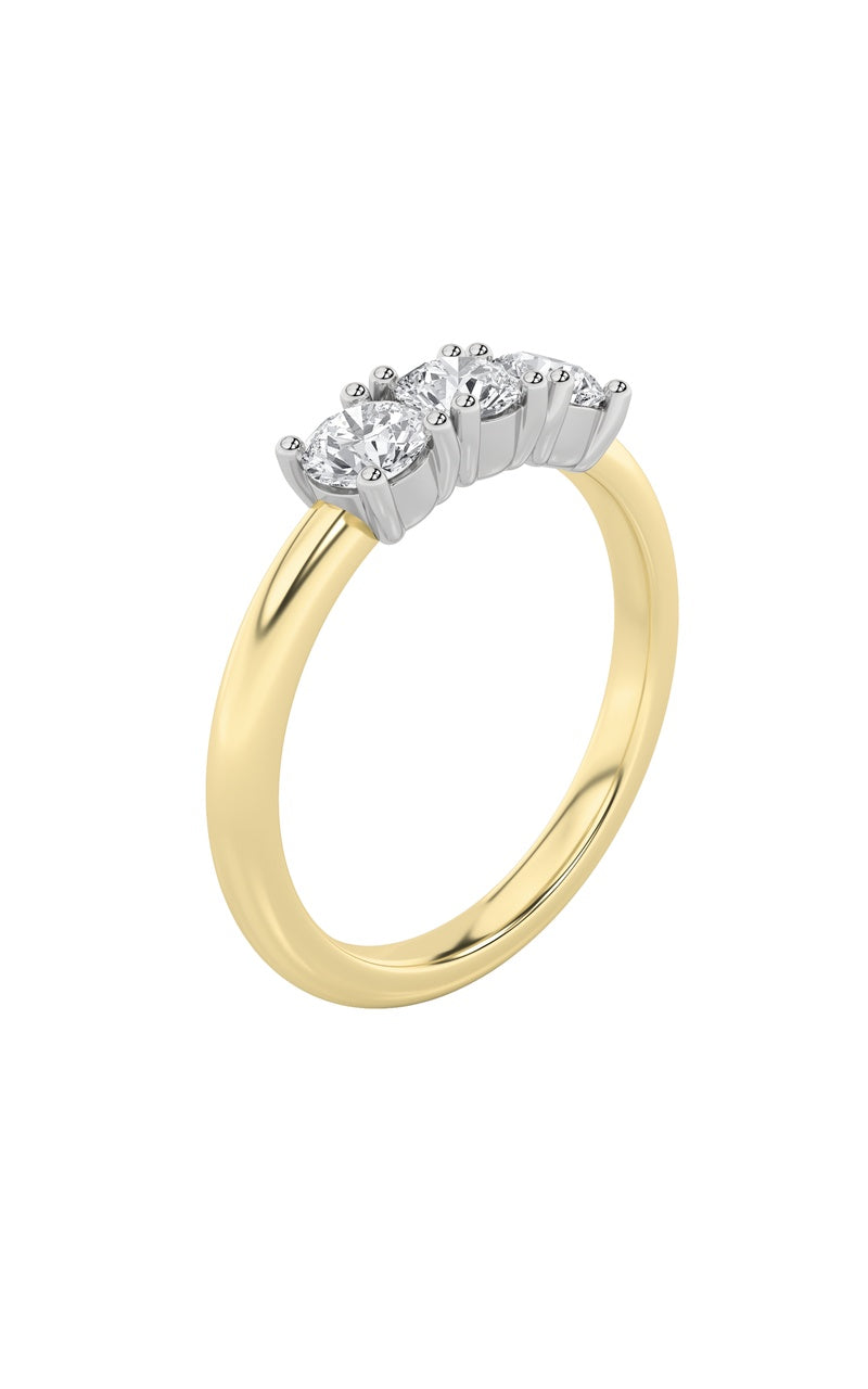 2CTW Round Shaped Lab Grown Diamond (F/VS) Three Stone Band Ring in 14K Gold, 14K Yellow Gold|14K White Gold
