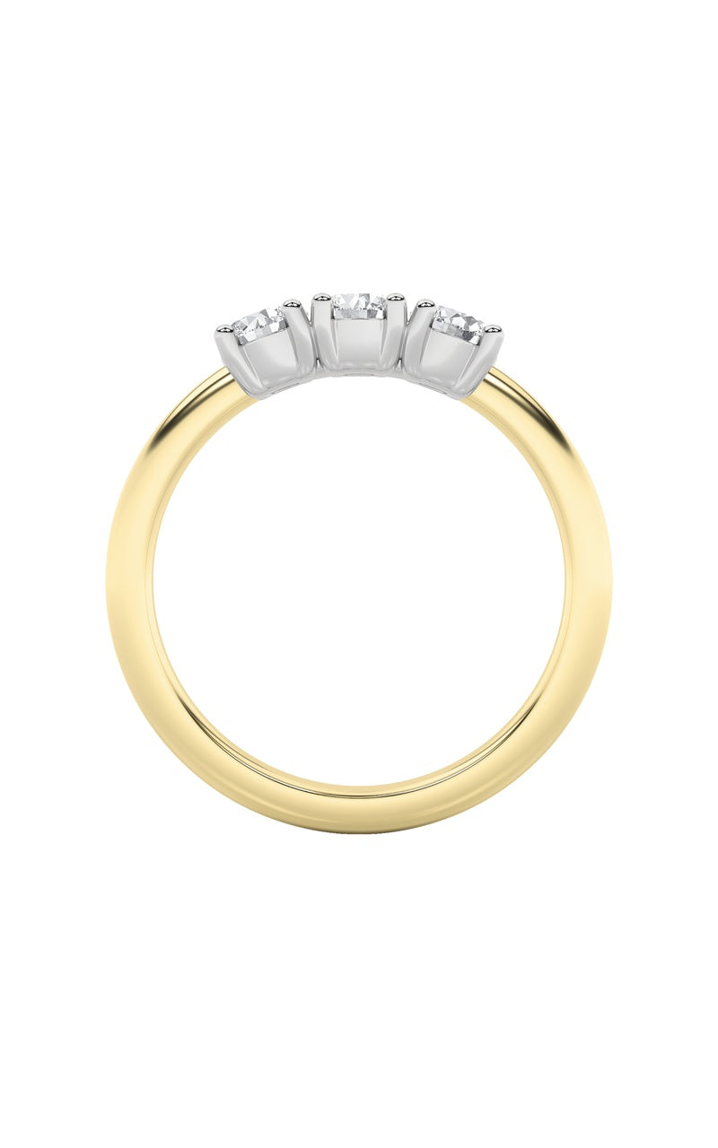 2CTW Round Shaped Lab Grown Diamond (F/VS) Three Stone Band Ring in 14K Gold, 14K Yellow Gold|14K White Gold