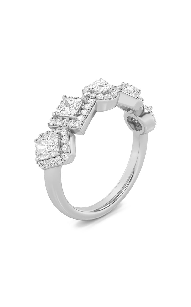 1.33Cttw Mix Shaped Lab Grown Diamond (F/VS) FiveStoneHalo Fashion Ring in 14K Gold