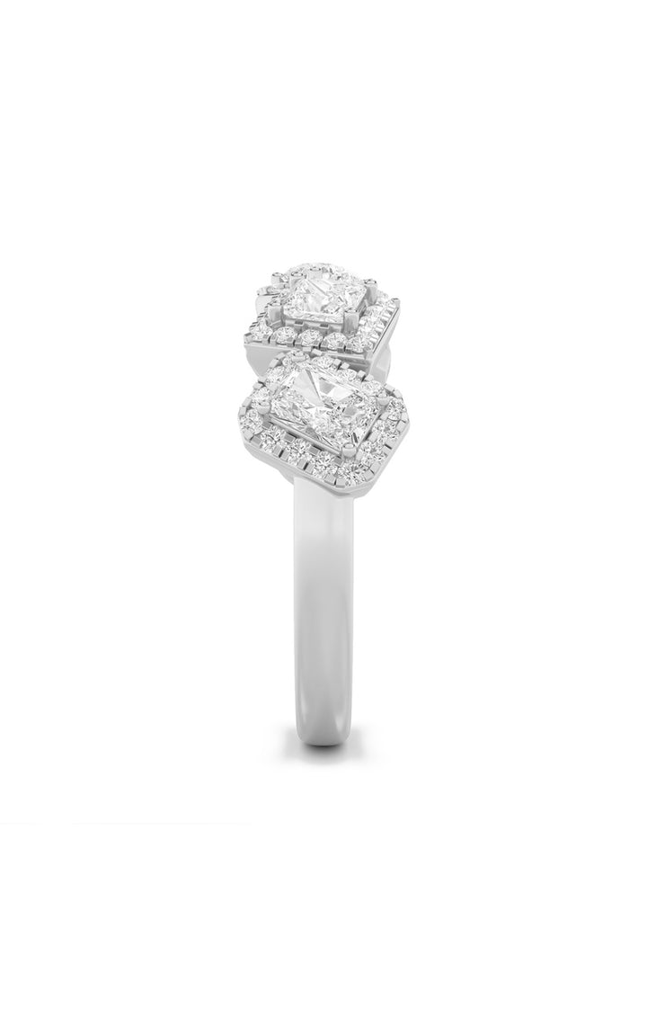 1.33Cttw Mix Shaped Lab Grown Diamond (F/VS) FiveStoneHalo Fashion Ring in 14K Gold