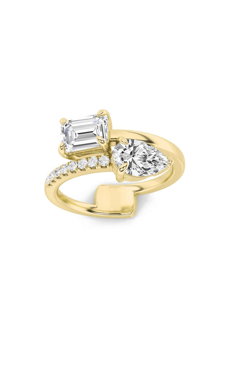 1.5Cttw Pear Shaped Lab Grown Diamond (F/VS) Toi et Moi Fashion Ring in 14K Gold