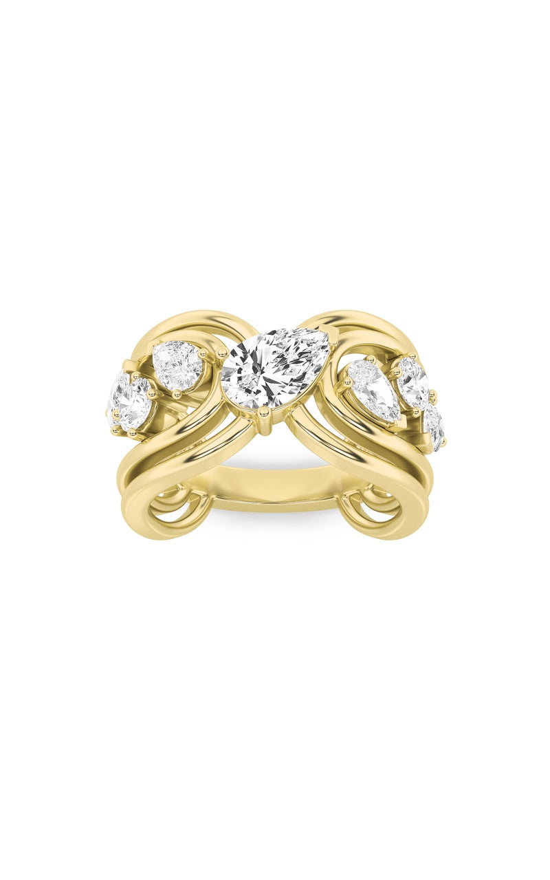 2Cttw Pear Shaped Lab Grown Diamond (F/VS) Seven Stone Fashion Ring in 14K Gold