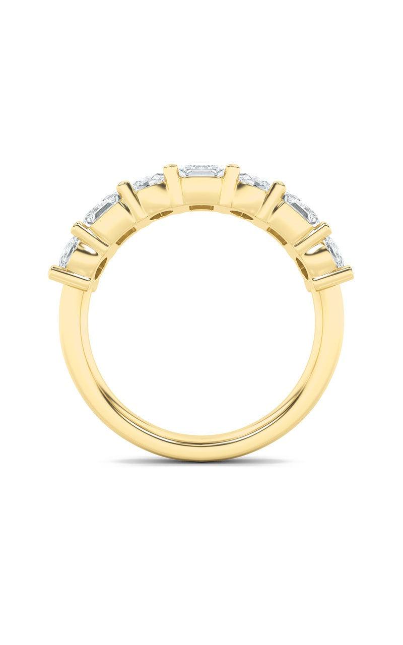 3CTW Emerald Shaped Lab Grown Diamond (F/VS) Seven Stone Band Ring in 14K Gold