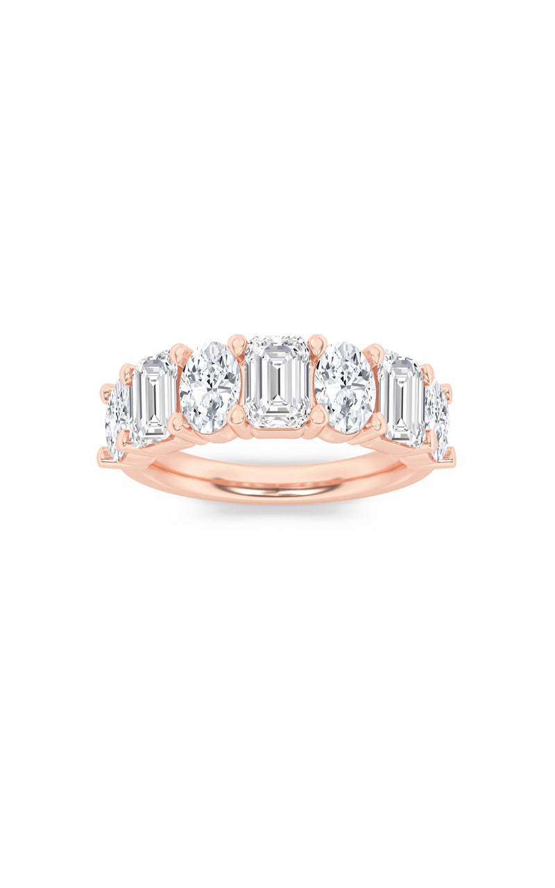 3Cttw Emerald Shaped Lab Grown Diamond (F/VS) Seven Stone Band Ring in 14K Gold