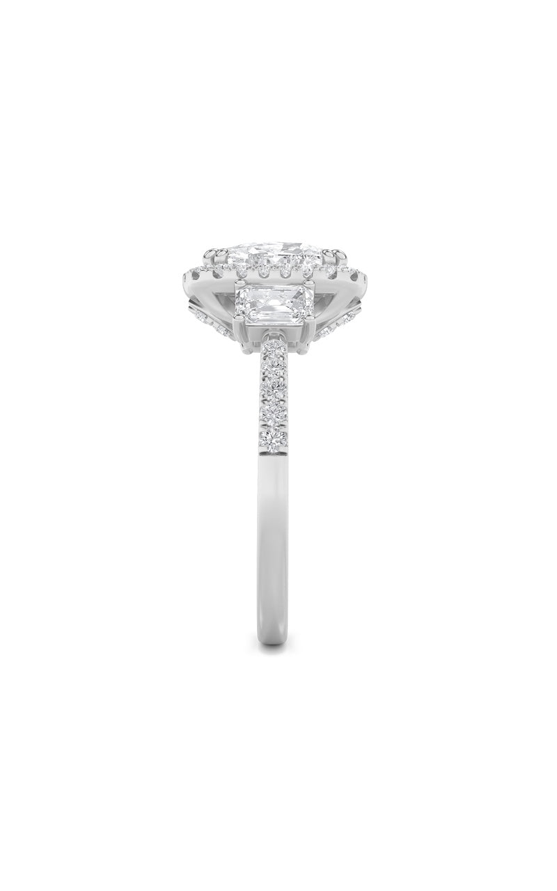 3Cttw Elongated Cushion Shaped Lab Grown Diamond (F/VS) Accented Three Stone Ring in 14K Gold